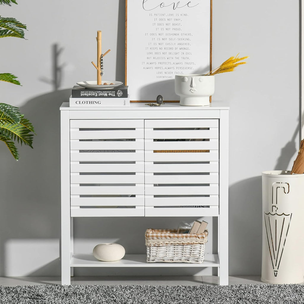 White Buffet Sideboard Storage Cabinet with Slat Double Doors Y58751
