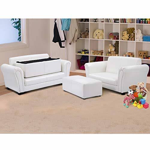 Black/White Kids Double Sofa with Ottoman V453306