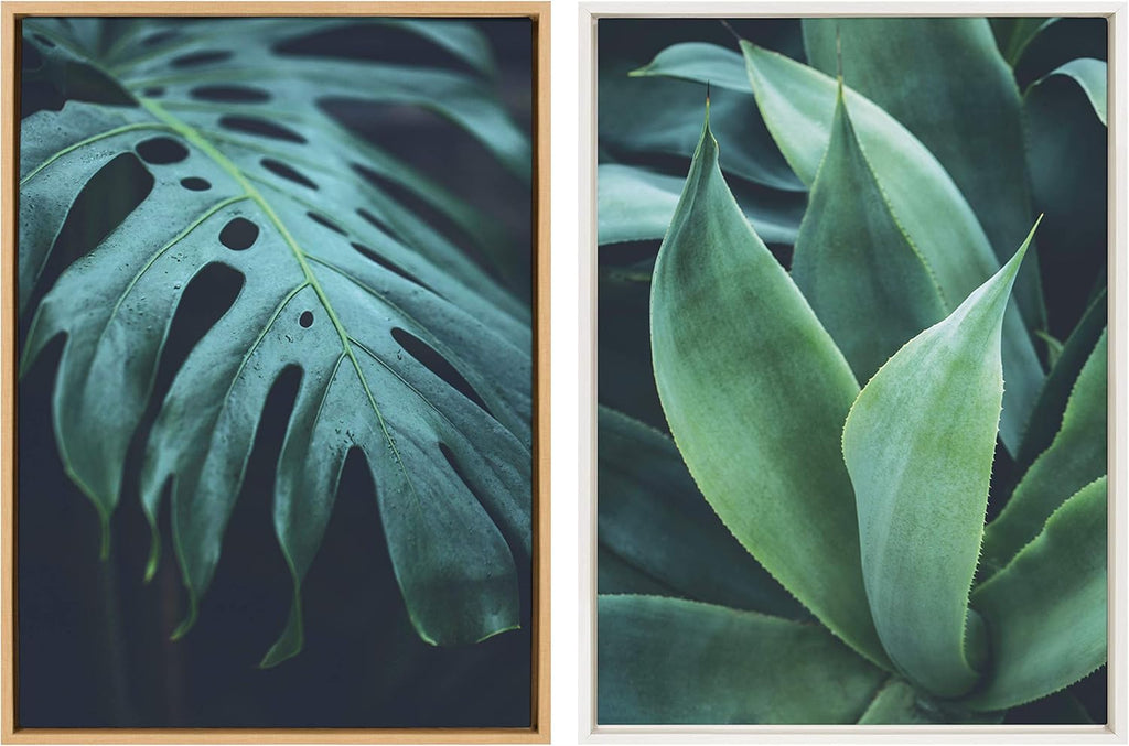 Tropical Frond Framed Canvas Wall Art, 23x33 Natural D590