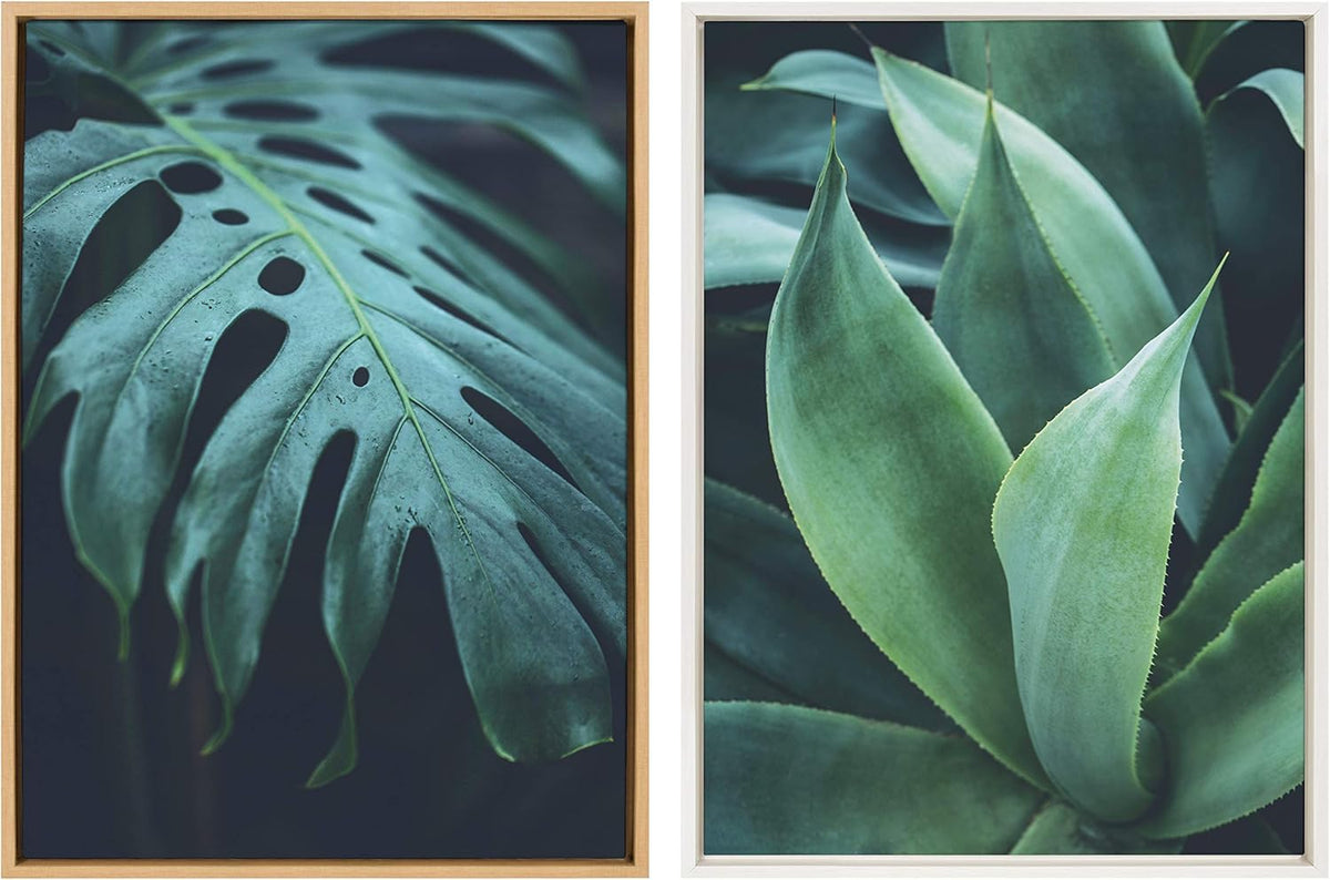 Tropical Frond Framed Canvas Wall Art, 23x33 Natural D590