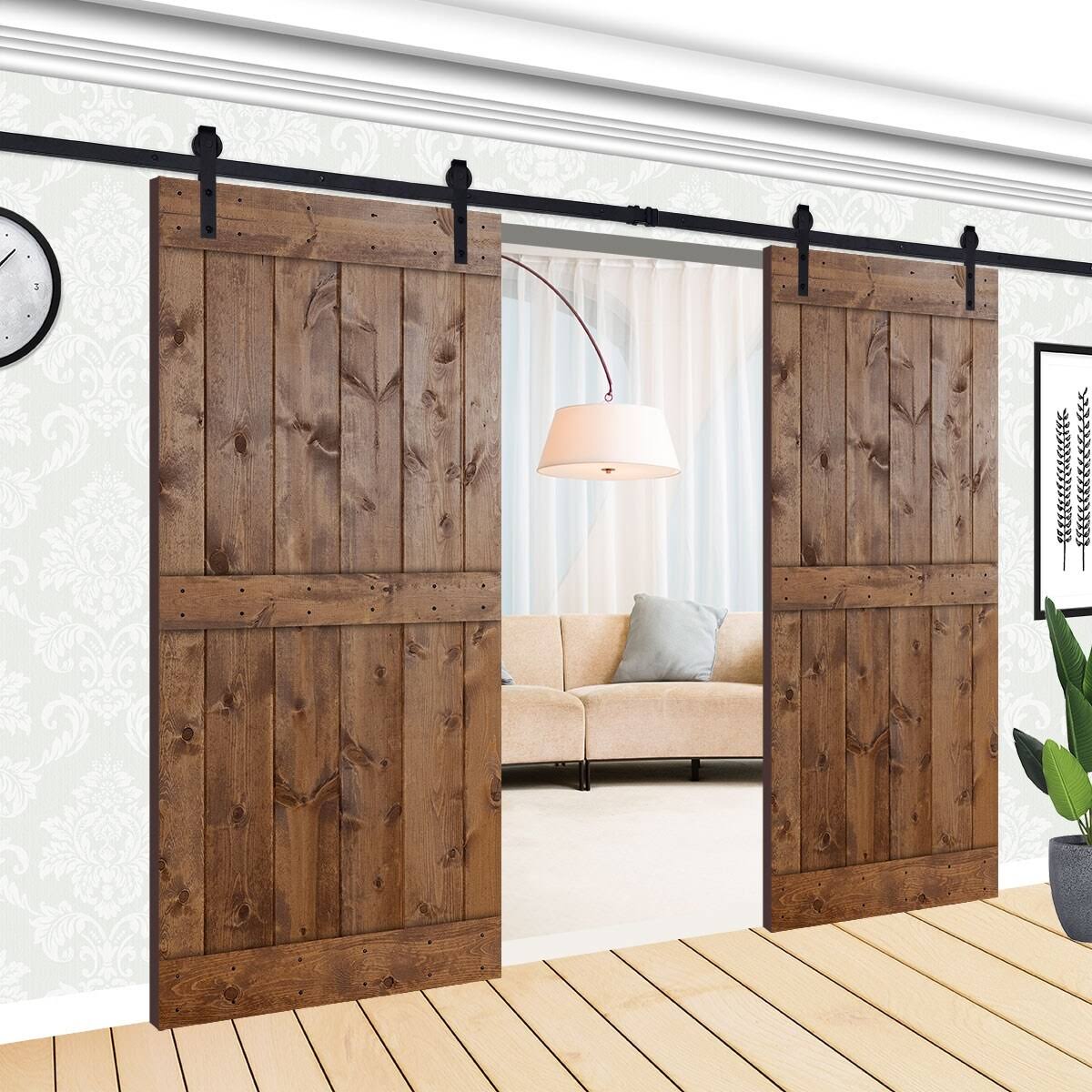 Paneled Wood Double Barn Door Set of 2, Briar Smoke T683