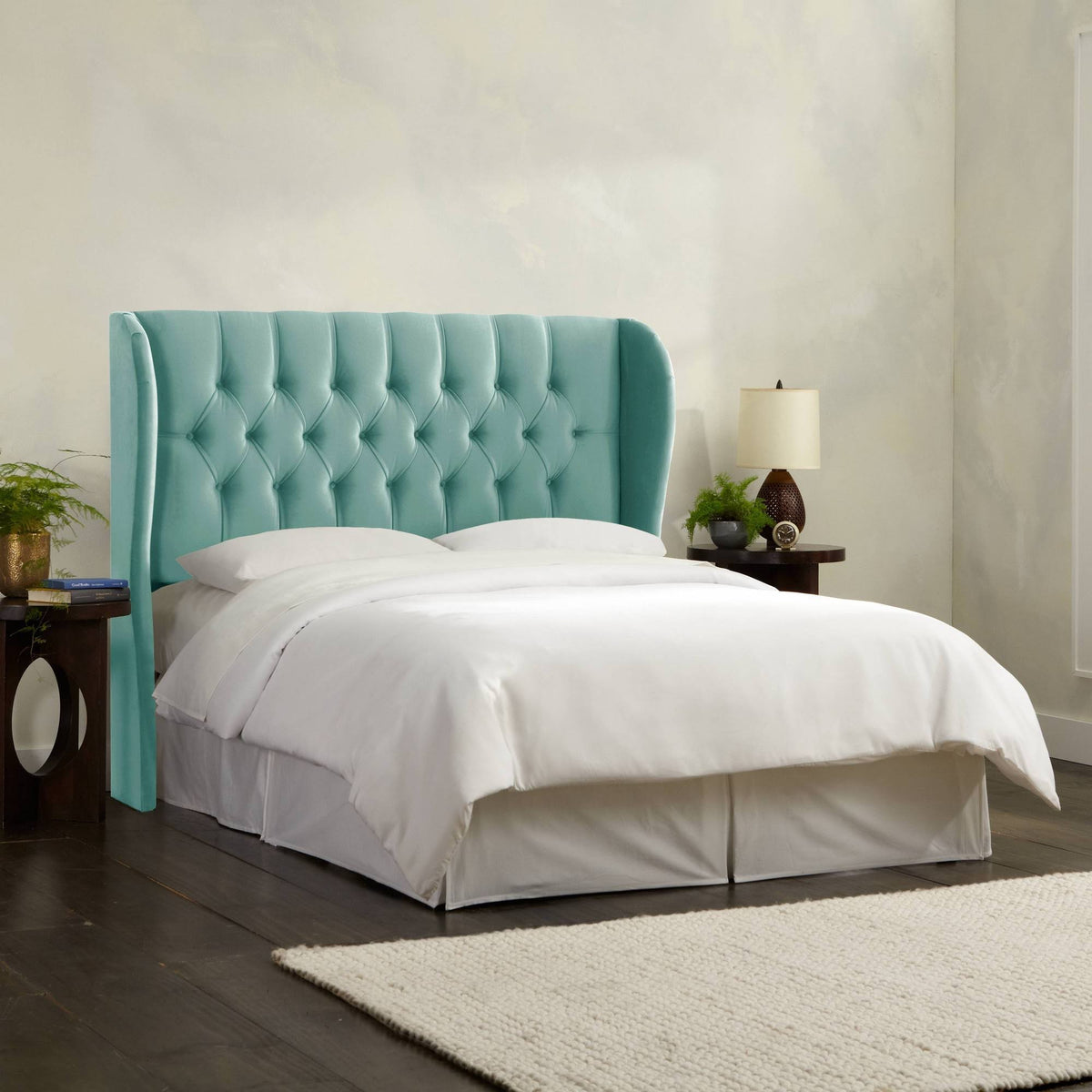 Velvet Tufted Wing Back Headboard Queen Y6886