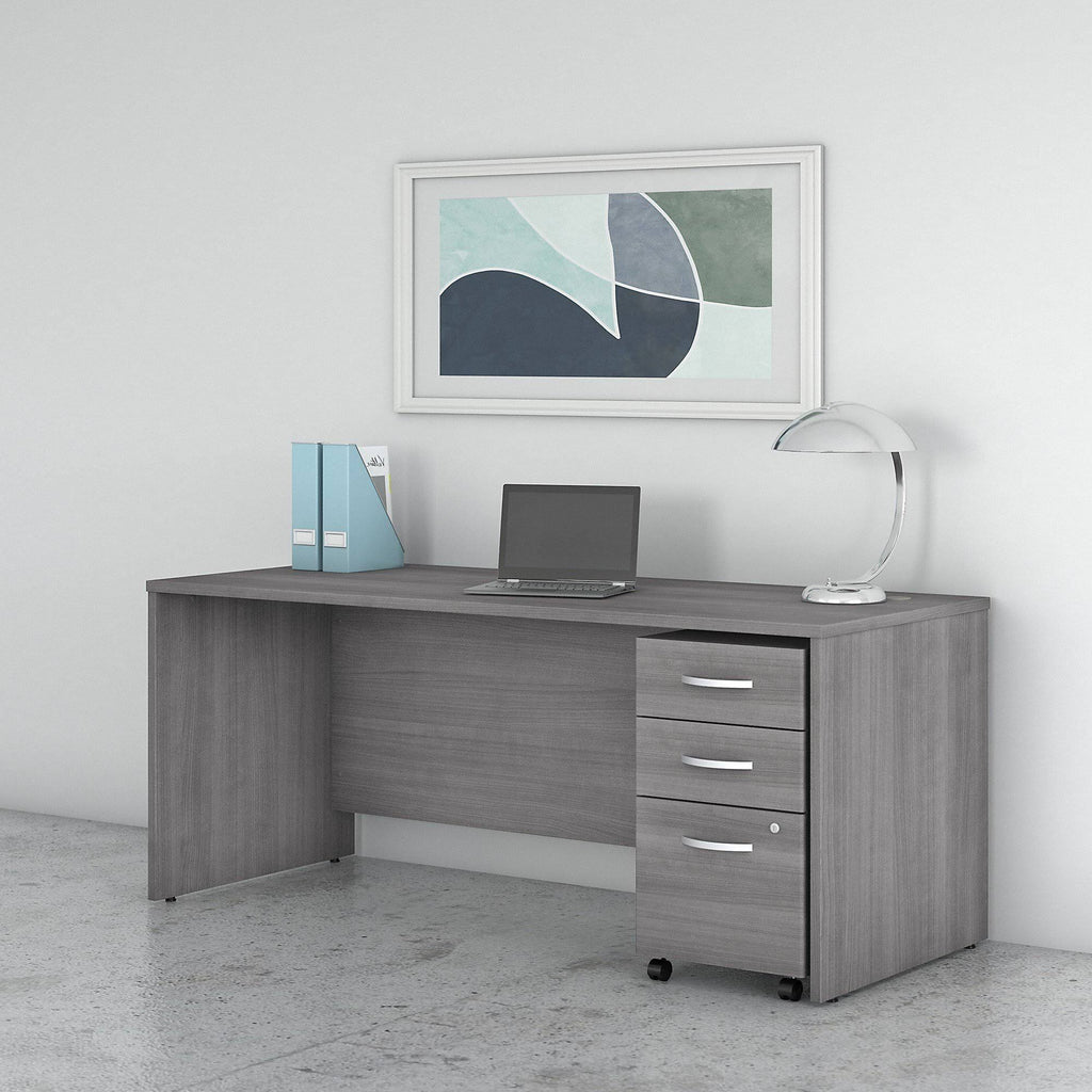 72w x 30D Office Desk with Mobile File Cabinet, Platinum Gray M803