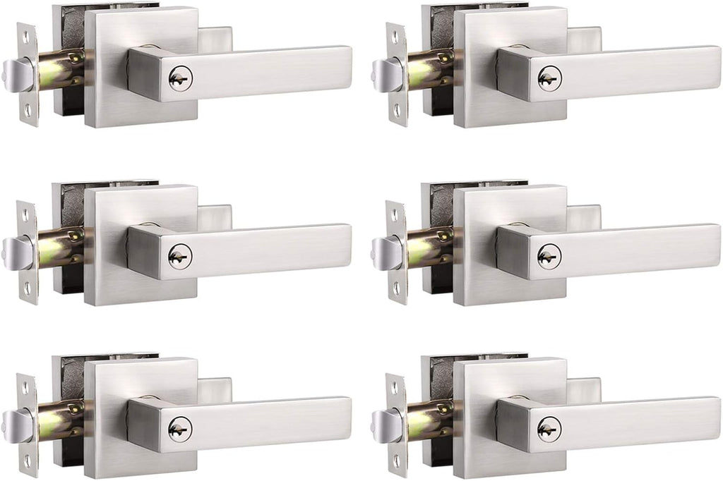 7 Pack Satin Nickel Square Reversible Passage Door Lever V409314