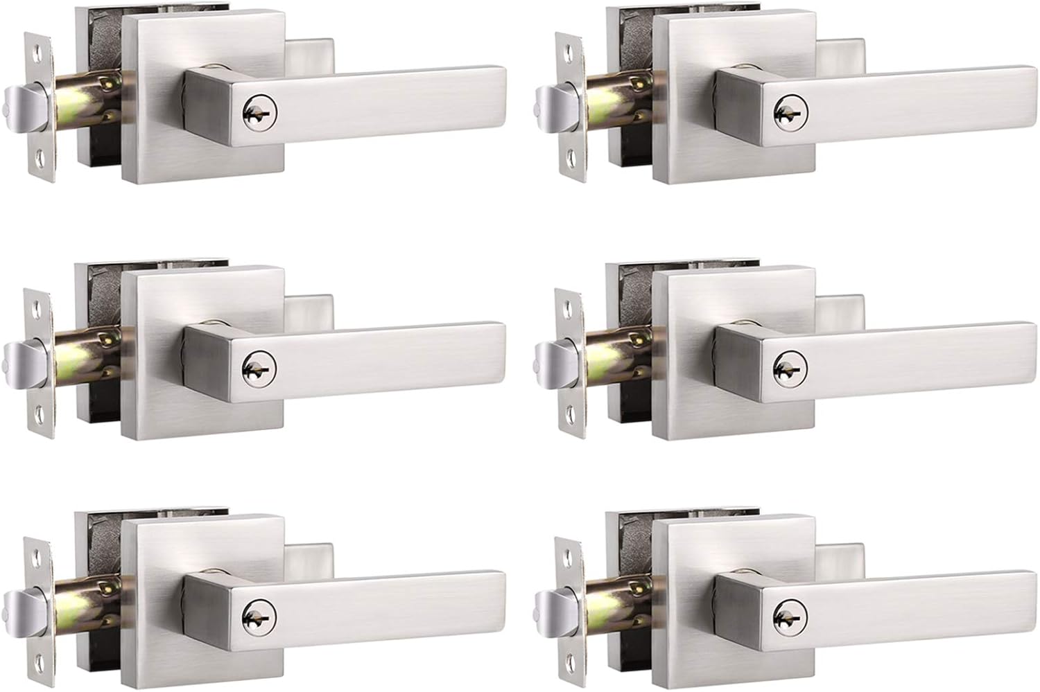 7 Pack Satin Nickel Square Reversible Passage Door Lever V409314