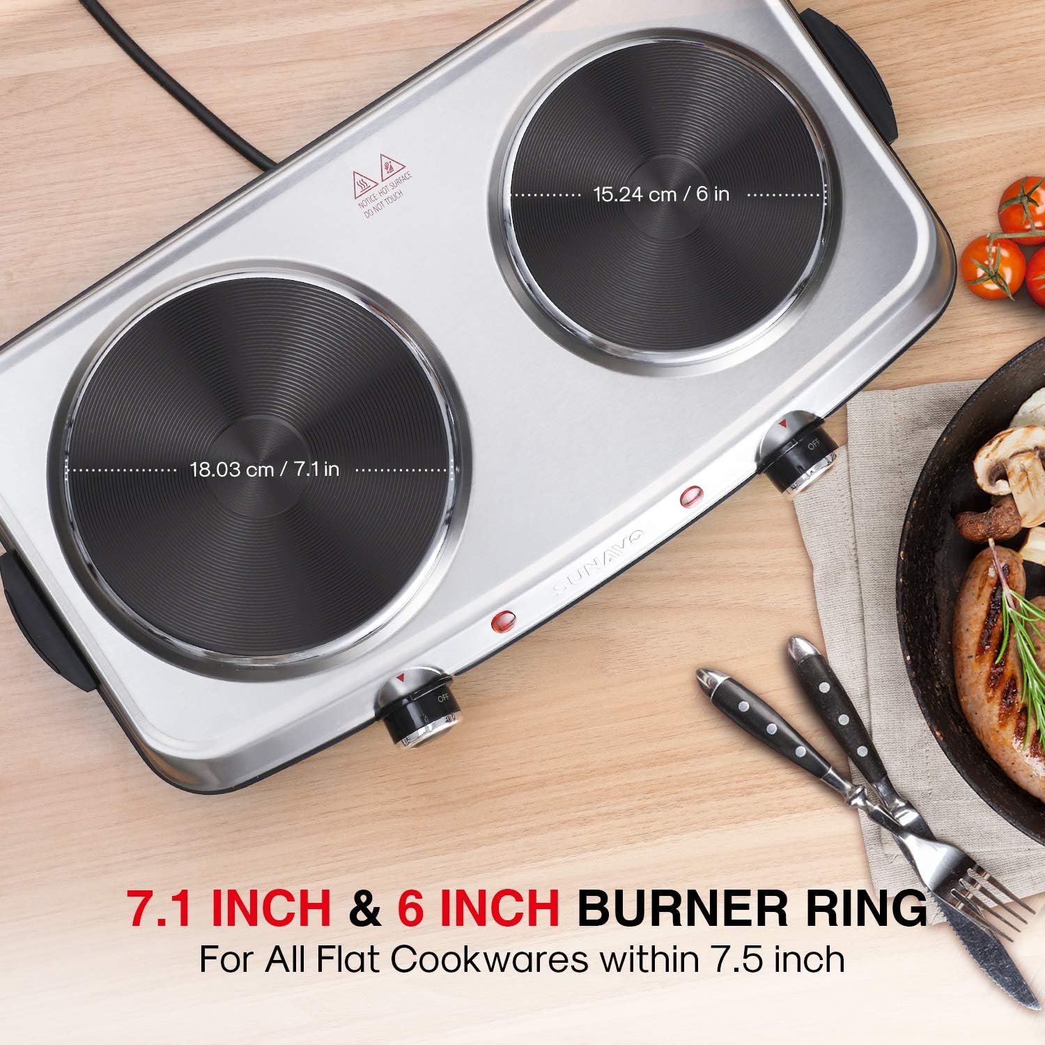 1800W Stainless Steel Electric Double Burner Hot Plate S388334