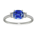 3 CT Cushion Sapphire 3 Stone Style Diamonds Gemstone Ring F279