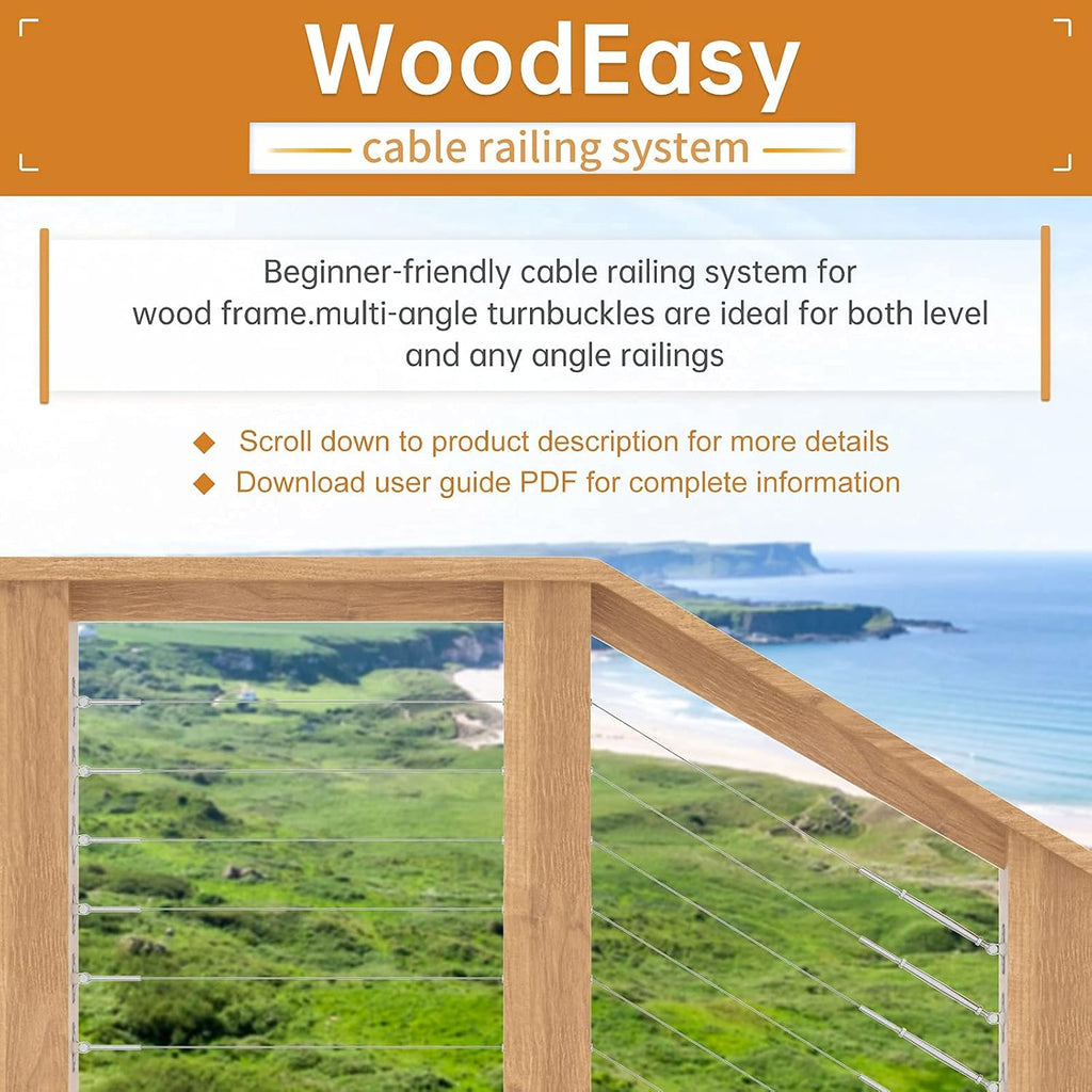 120Pack Stainless Steel Cable Railing Kit for 1/8 Wire Rope Wood Posts T316 Marine Grade S361
