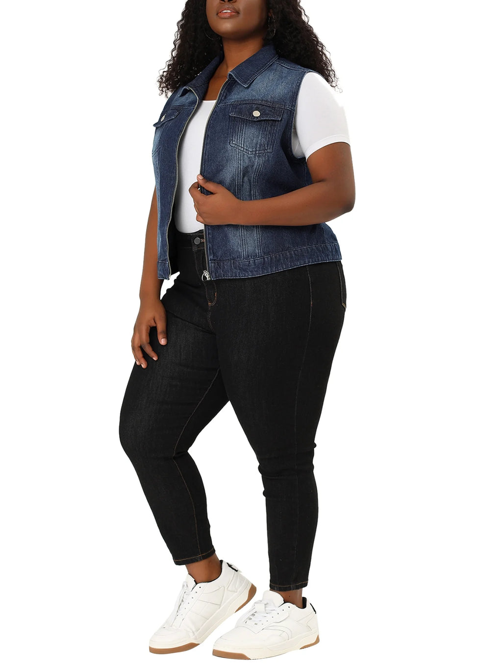 Plus Size Sleeveless Denim Vest Jacket C252238