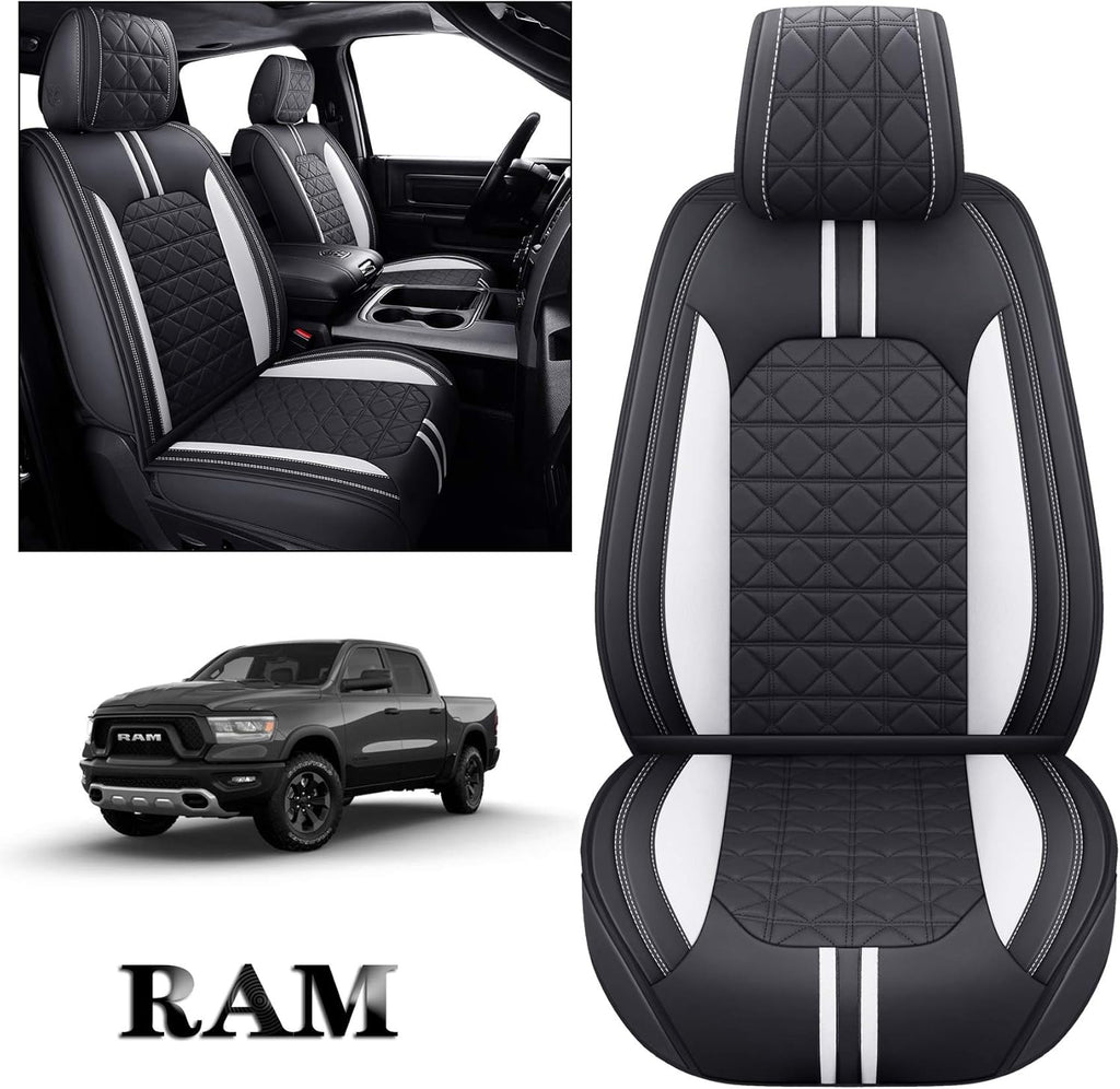 Black-White Waterproof Faux Leather Front Seat Covers F574