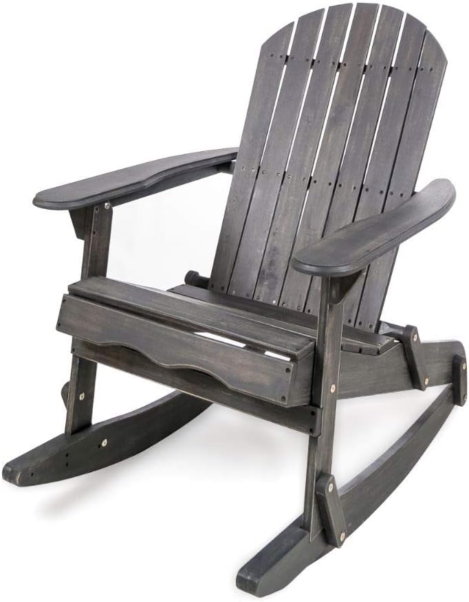 Dark Grey Acacia Wood Adirondack Rocking Chair U87299