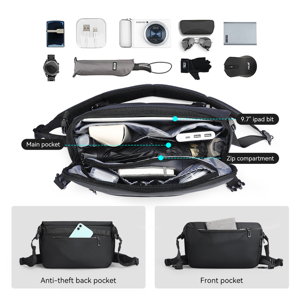 Black Waterproof Crossbody Messenger Bag L610932