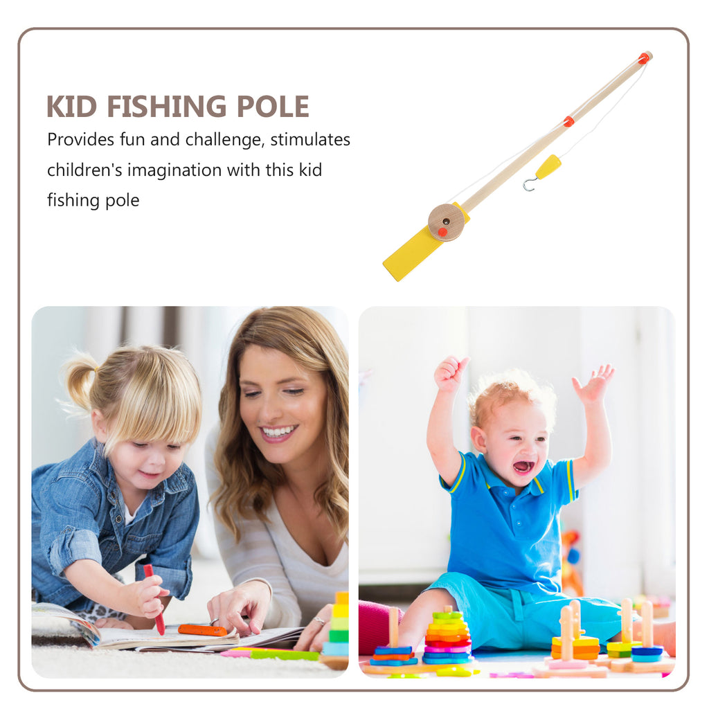 Set of 2 Fishing Rod Magnetic Hook Pole Kids Wooden Toddler Child F933