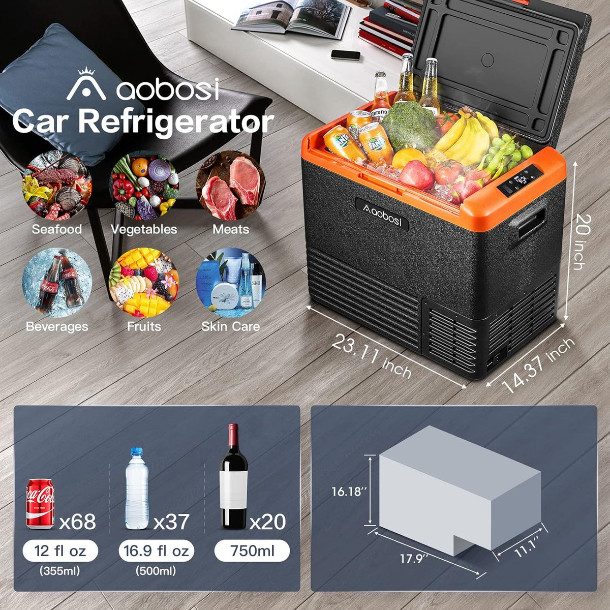 53 Quart (50L) Portable Refrigerator Freezer with Compressor Cooler L27083