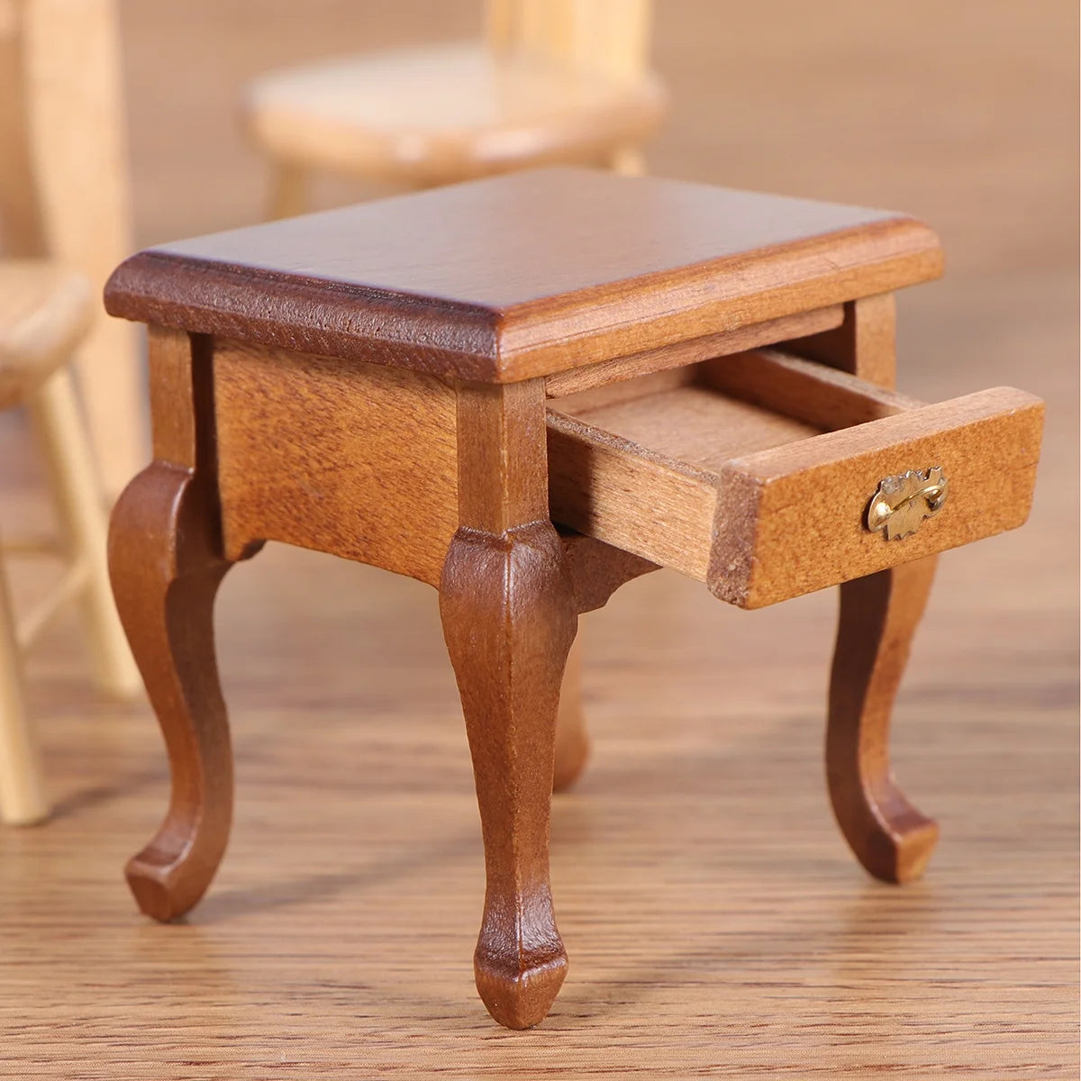 1:12 Walnut Color Wooden Bedside Table Miniature Furniture H8534