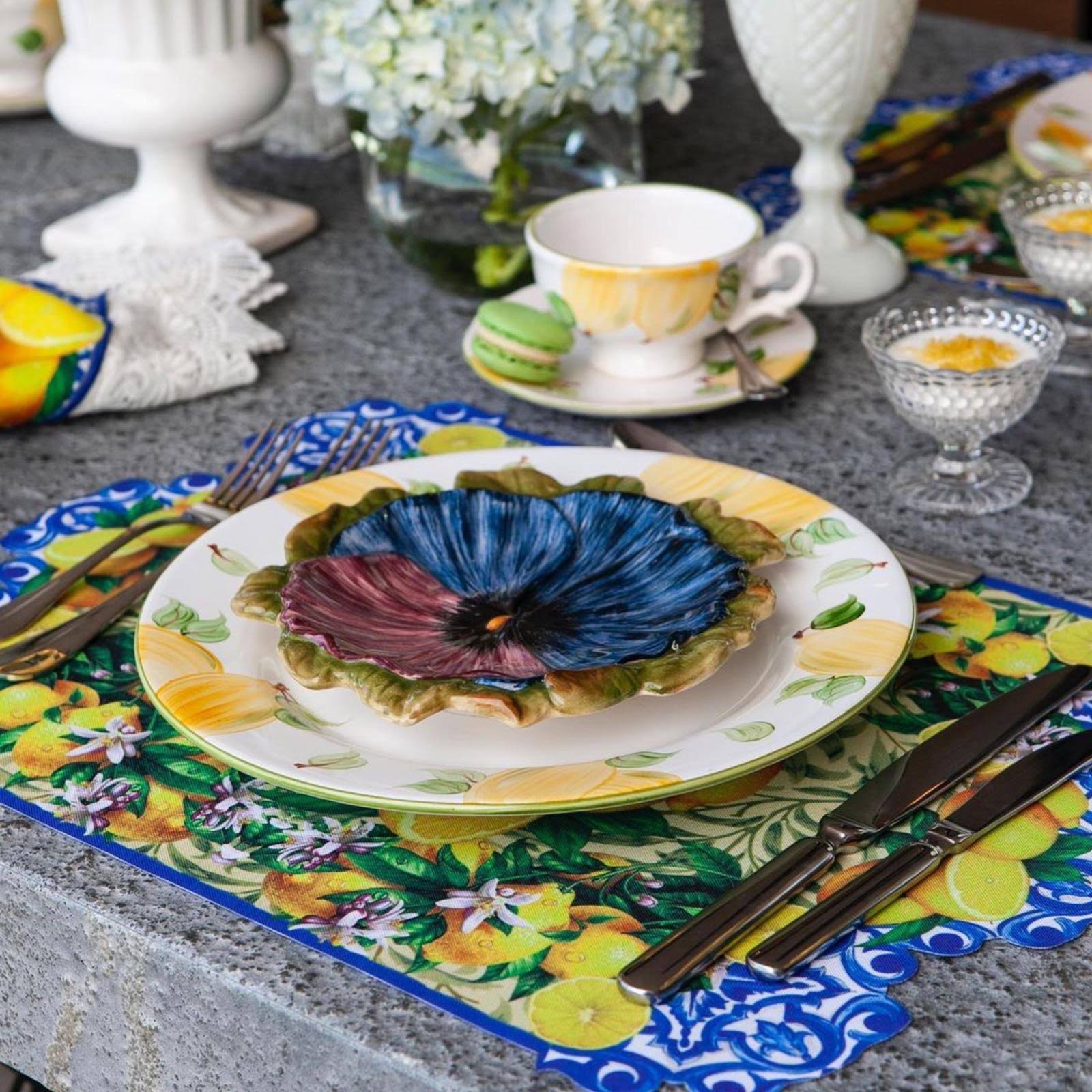 Blue & Yellow Round Polyester Placemat (Set of 2) Y998097