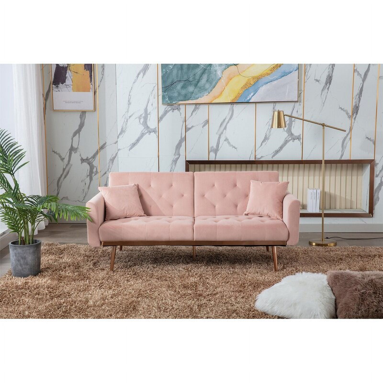 Pink Velvet Folding Sofa O867492