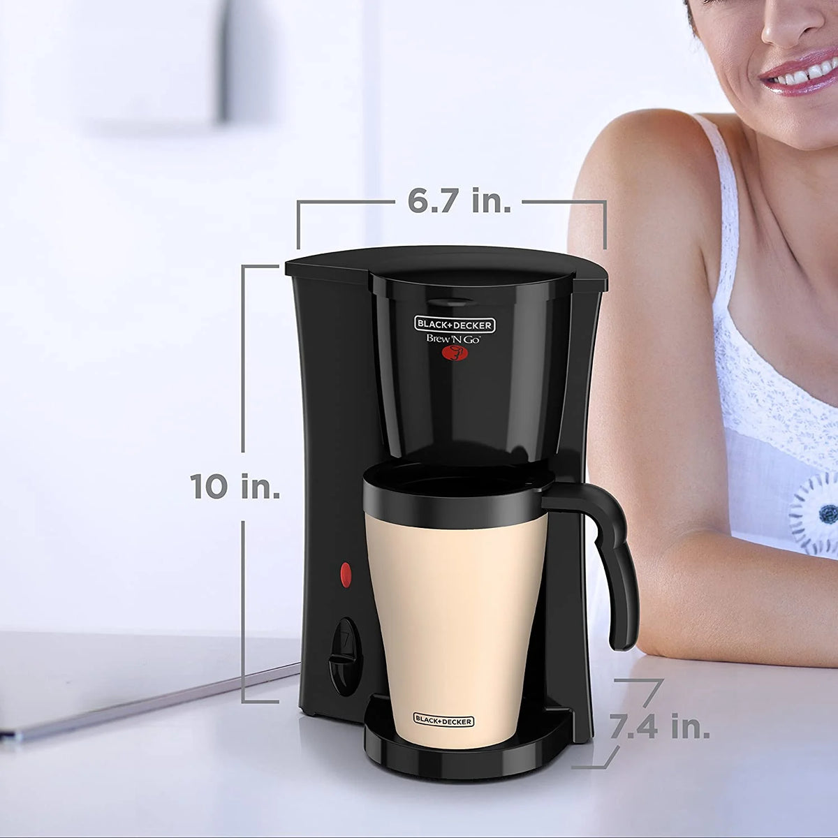 Personal Coffeemaker with Travel Mug, Black/Beige T71980