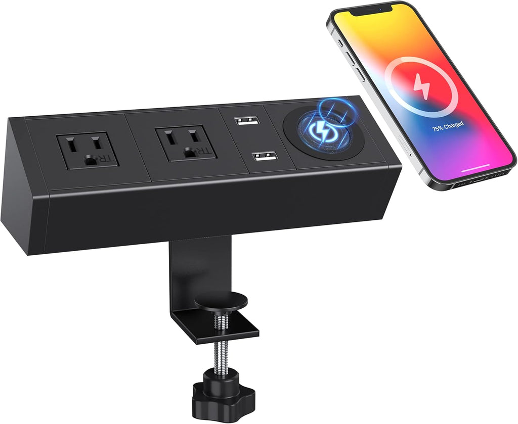 Desk Clamp Power Strip with Wireless Charger, 6ft Cable K834