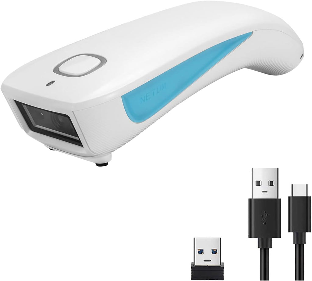 Mini Wireless 2D QR Barcode Scanner, Bluetooth Portable Pocket Small 1D 2D Bar Code Reader, White E9905