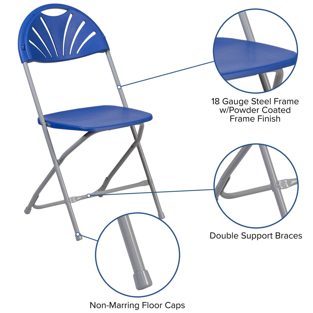 2 Pack Blue Plastic Fan Back Folding Chair C961117