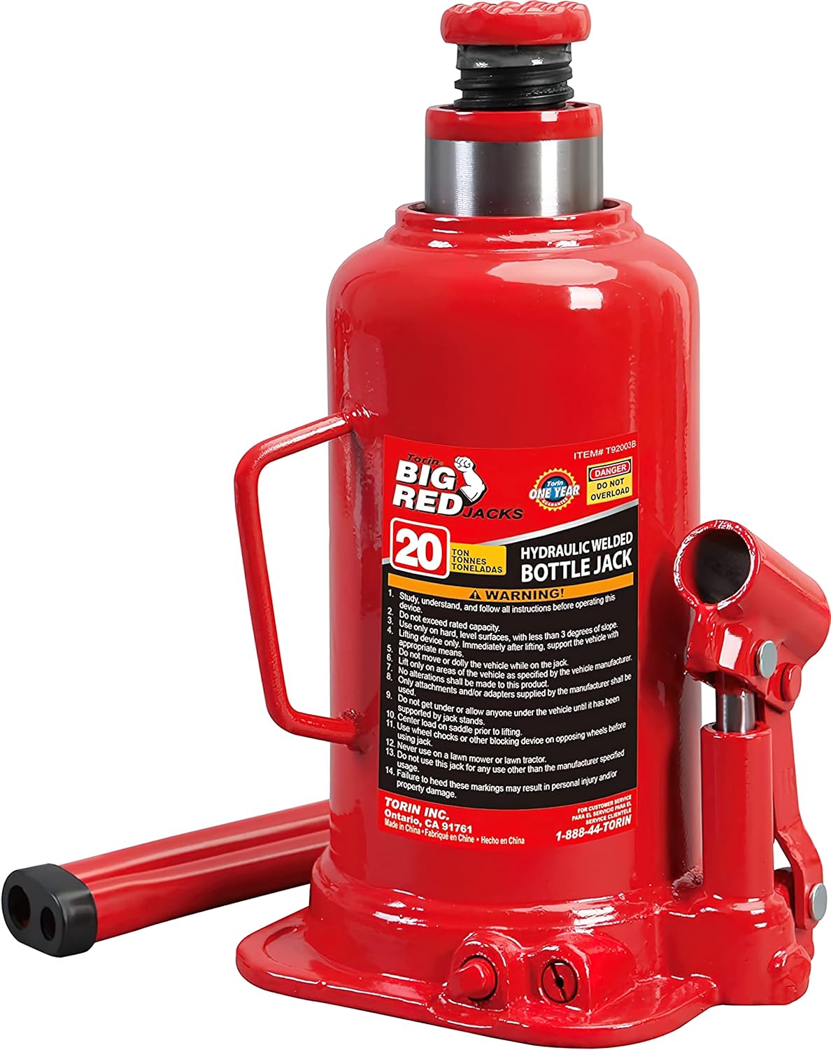 Hydraulic Welded Bottle Jack, 20 Ton Capacity, Red, Pack of 2 H80356