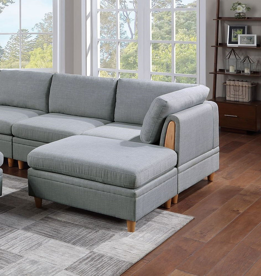Light Grey 8pc Sectional Sofa Set with Wedges, Armless Chairs and Ottomans S106