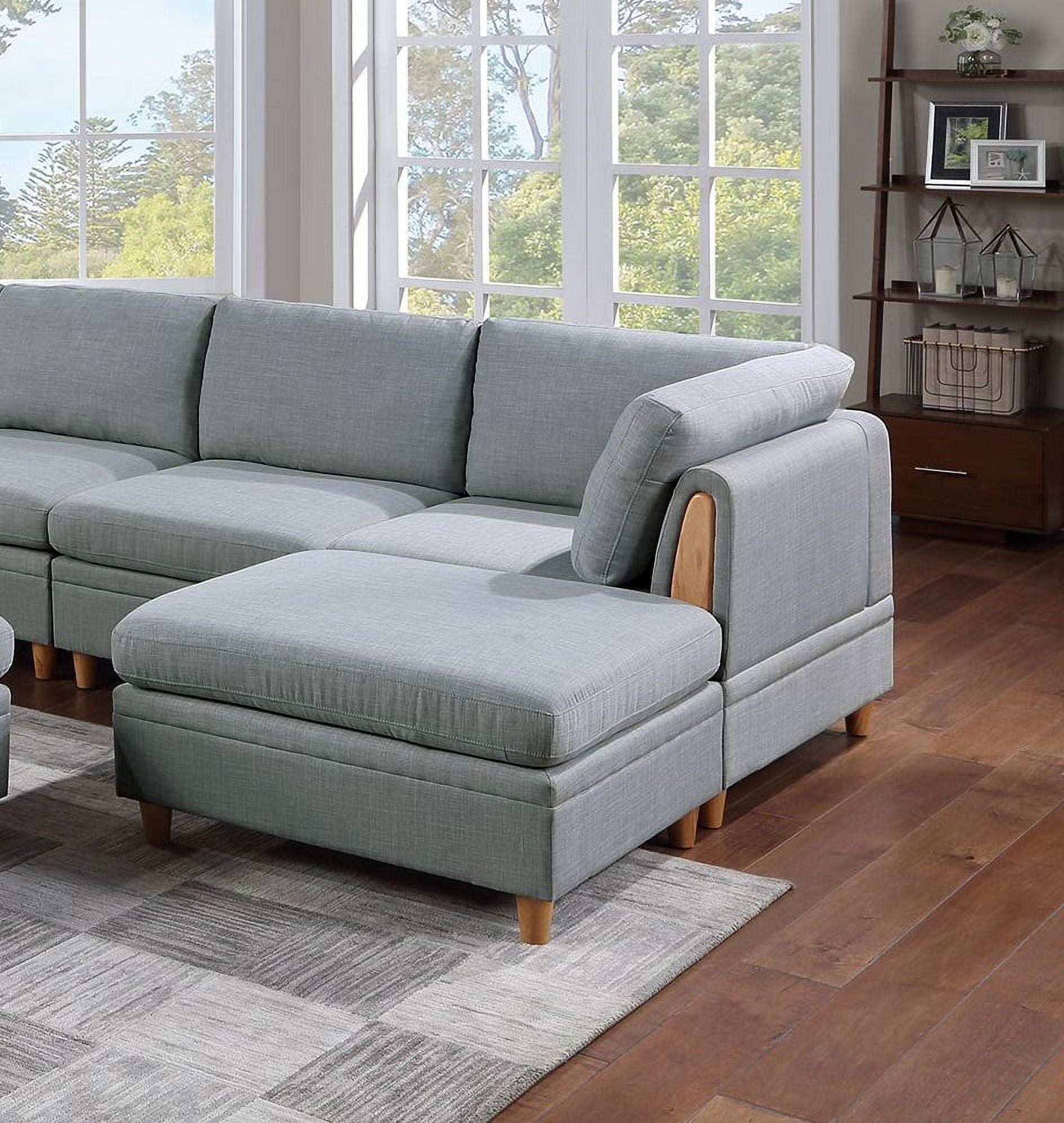Light Grey 8pc Sectional Sofa Set with Wedges, Armless Chairs and Ottomans S106