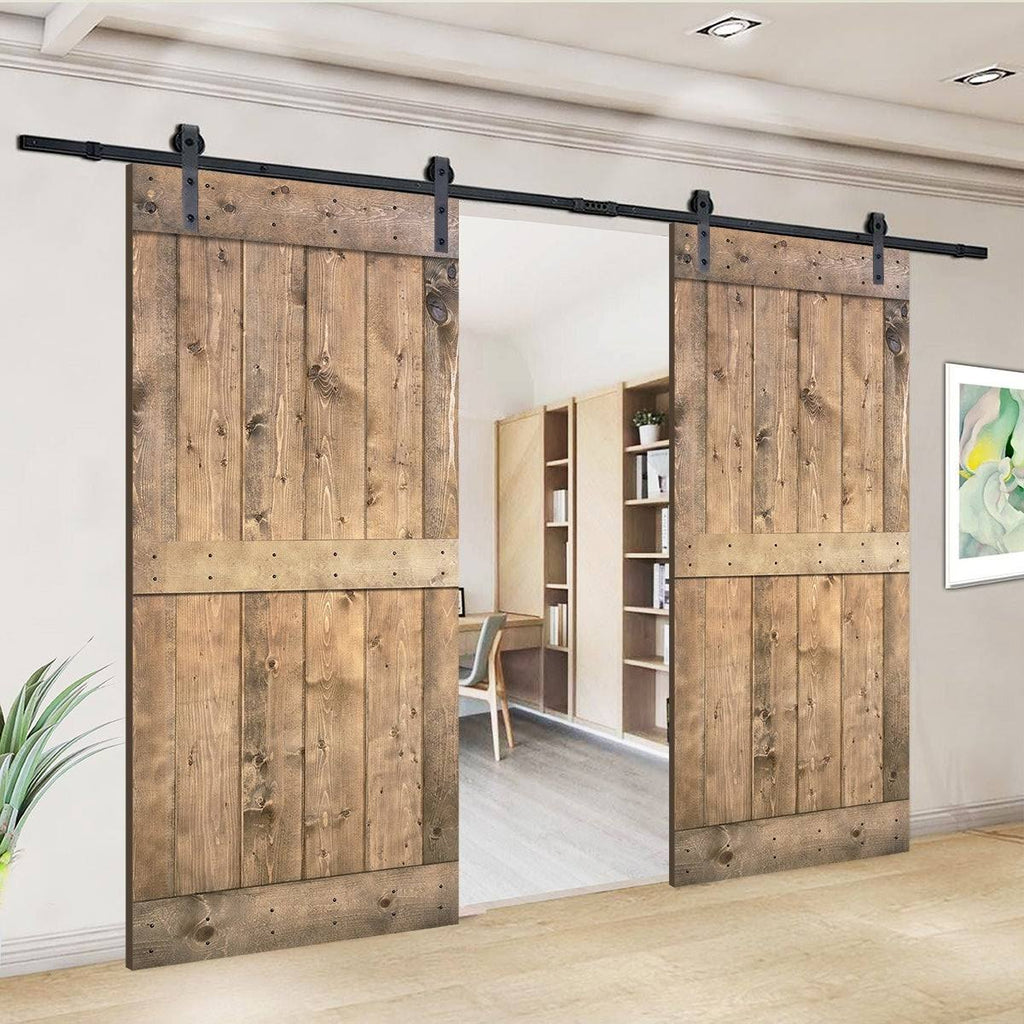 Paneled Wood Double Barn Door Set of 2, Briar Smoke T683