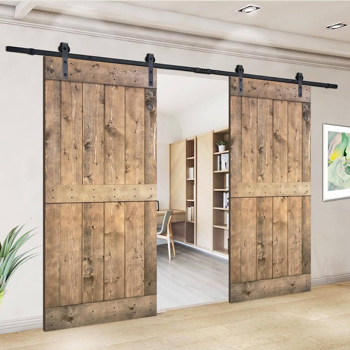 Paneled Wood Double Barn Door Set of 2, Briar Smoke T683