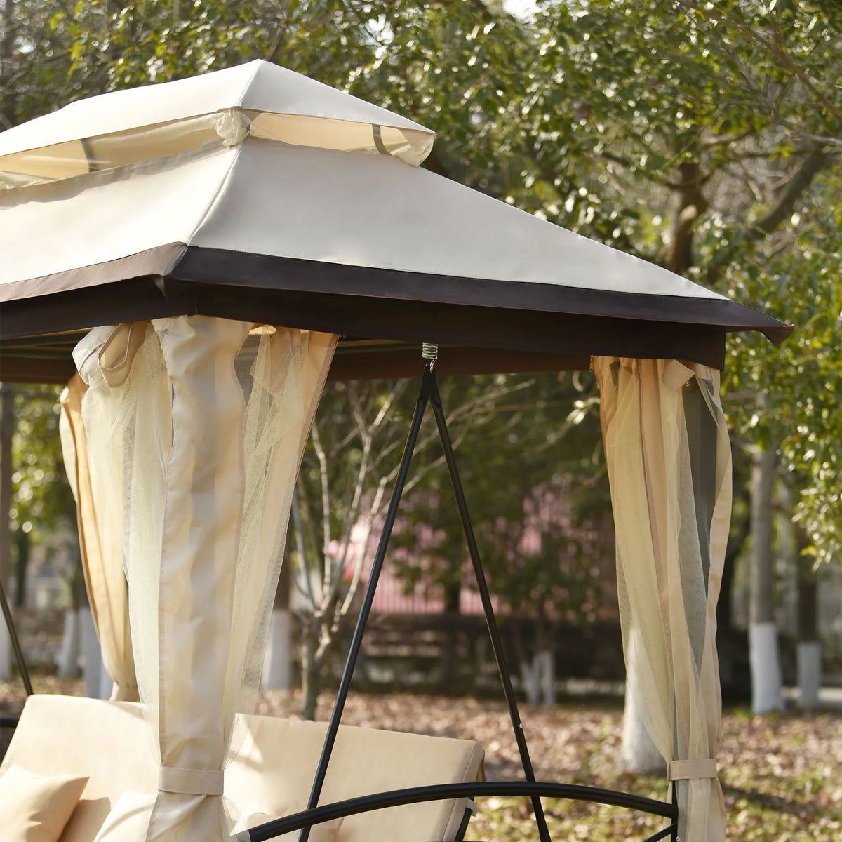 8.9 Ft. W x 5.9 Ft. D Outdoor Gazebo with Convertible Swing Bench, Double Roof Soft Canopy with Mosquito Netting C3609