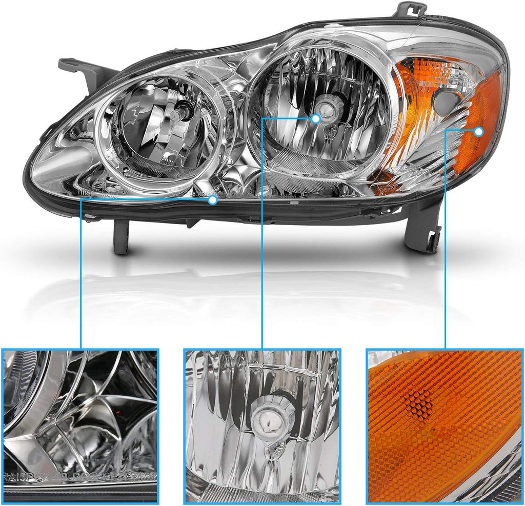 Chrome Replacement Headlights Assembly For 2003-2008 Toyota Corolla (Pair) E52503