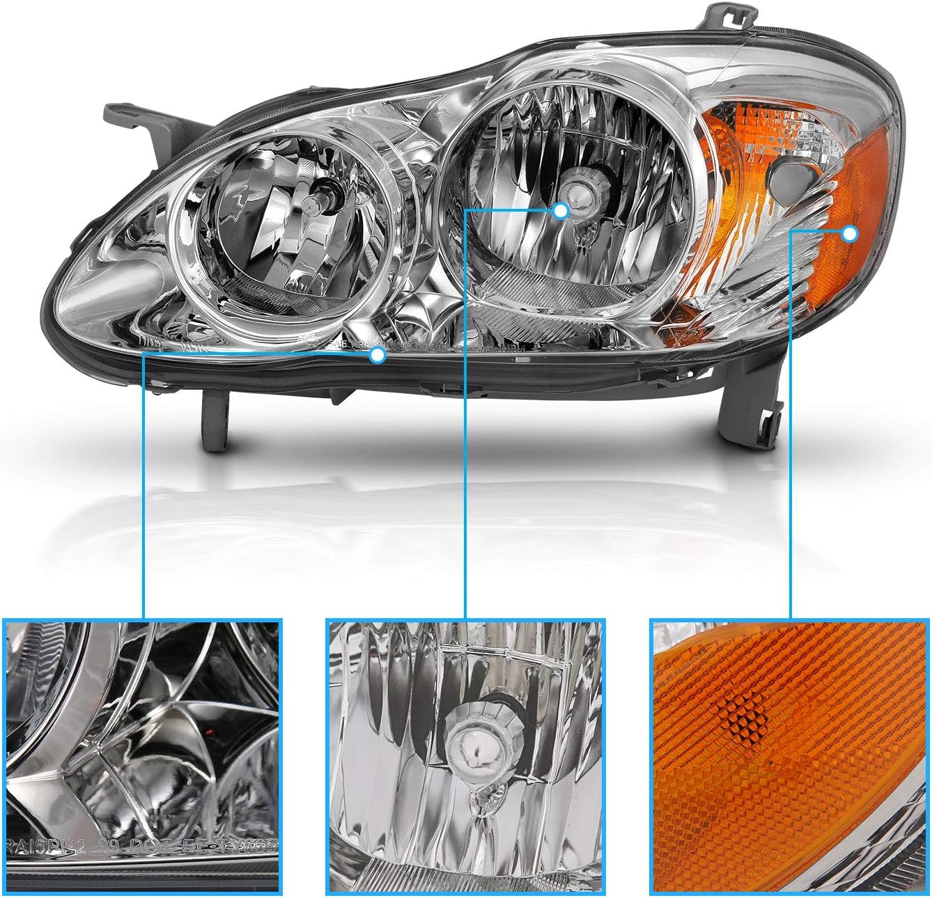 Chrome Replacement Headlights Assembly For 2003-2008 Toyota Corolla (Pair) E52503