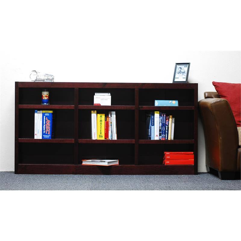 Cherry Wood 9-Shelf Triple Wide Bookcase J985581