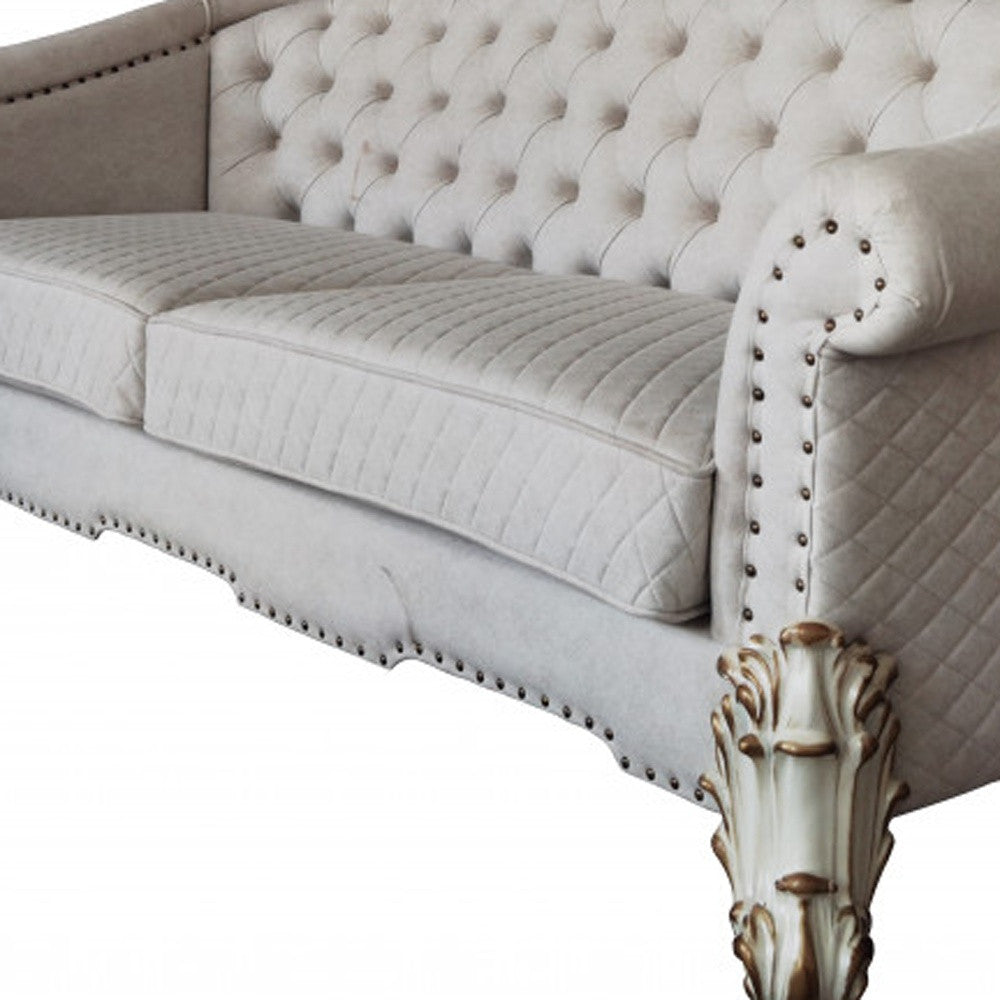 Ivory Velvet Sofa with Six Toss Pillows C65735