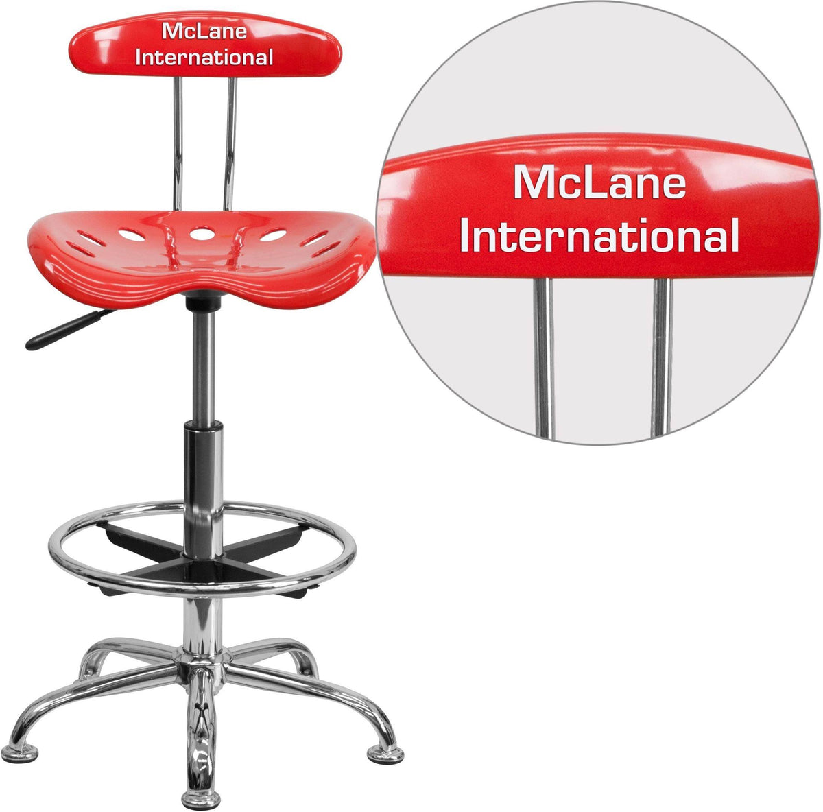 Cherry Tomato and Chrome Drafting Stool with Tractor Seat N72311