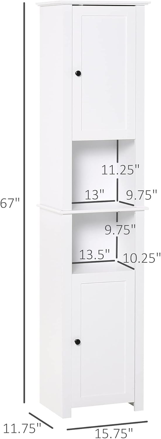 White Freestanding Bathroom Storage Cabinet with 2-Tier Shelf and 2 Cupboards X643
