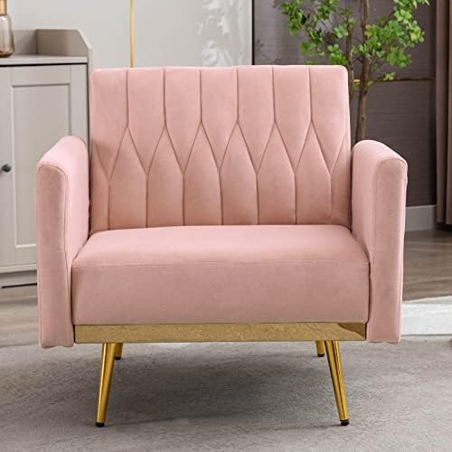 Cream Velvet Single Sofa Chair with Ottoman B729712