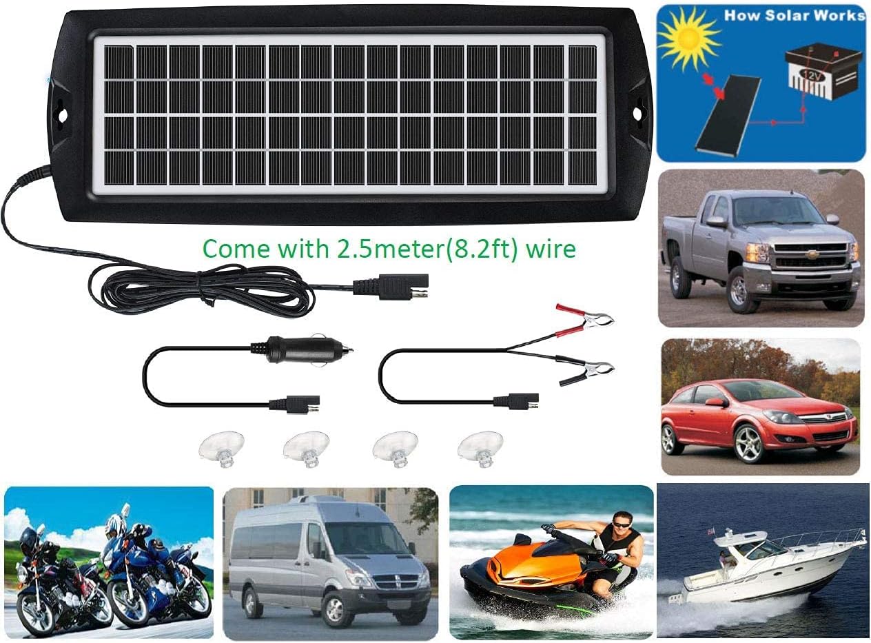 5W 12V Solar Car Battery Trickle Charger Maintainer T220