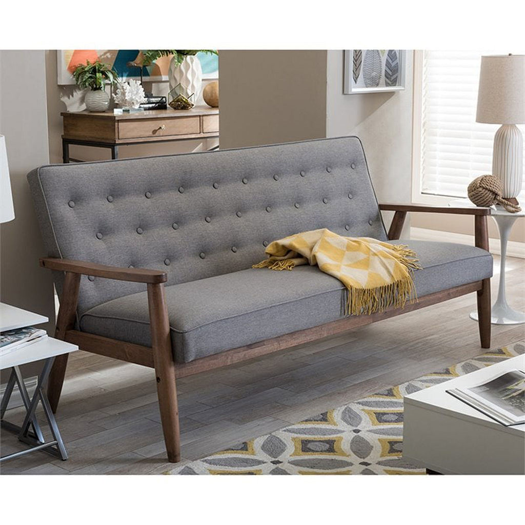 Gray Tufted Sofa Set with Loveseat B1169