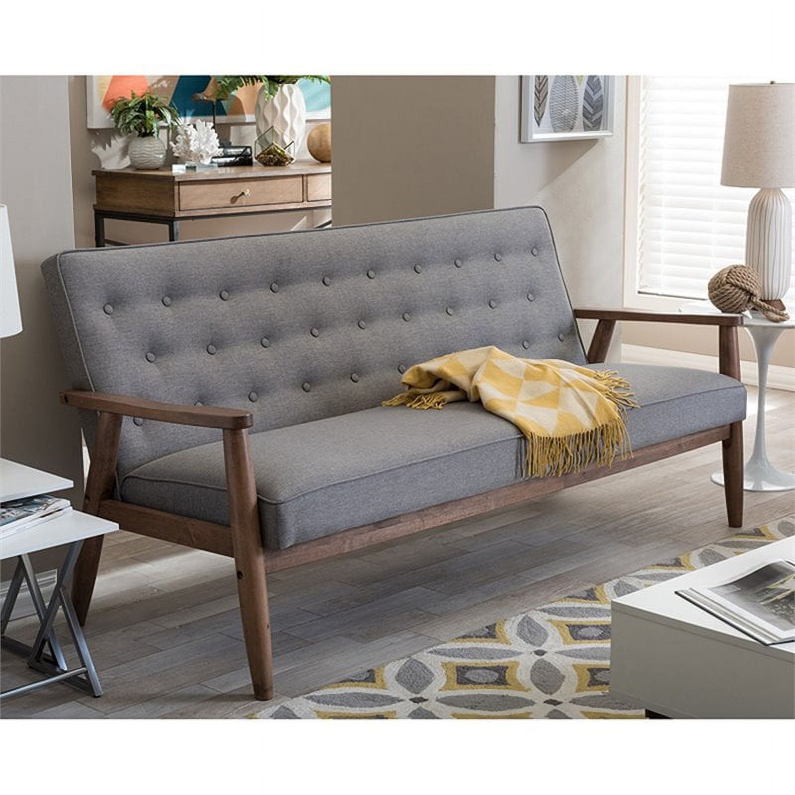 Gray Tufted Sofa Set with Loveseat B1169
