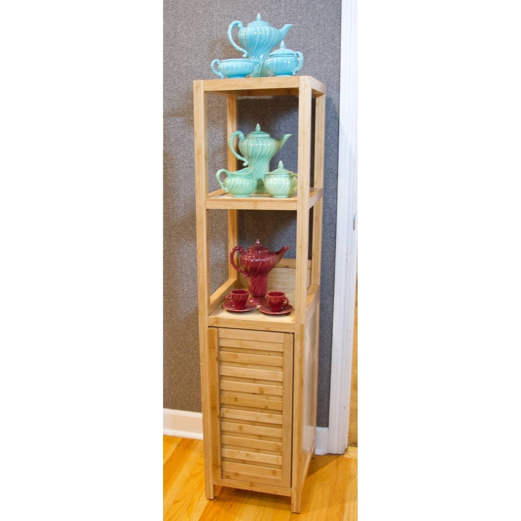 Tan Bamboo Storage Tower Cabinet V913
