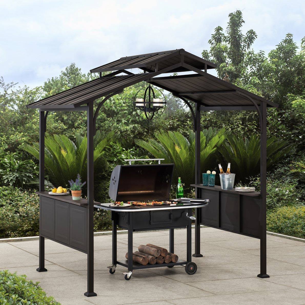 Brown Steel 2-Tier Grill Gazebo Hardtop Z94613
