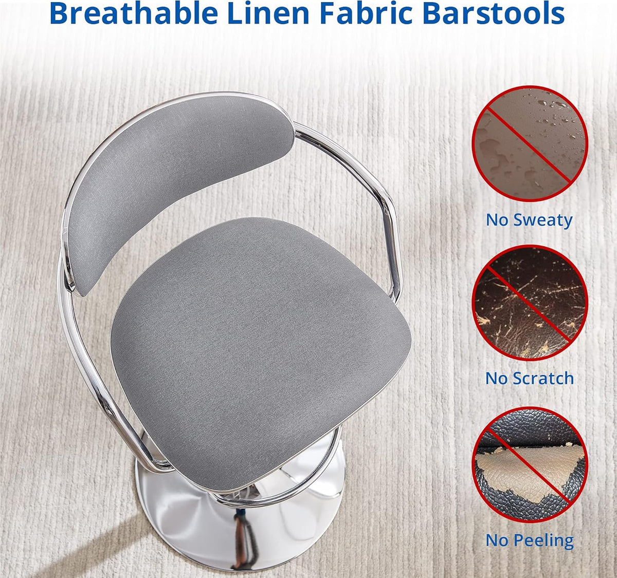 Grey Fabric Metal Swivel Bar Stools Set of 2 X738