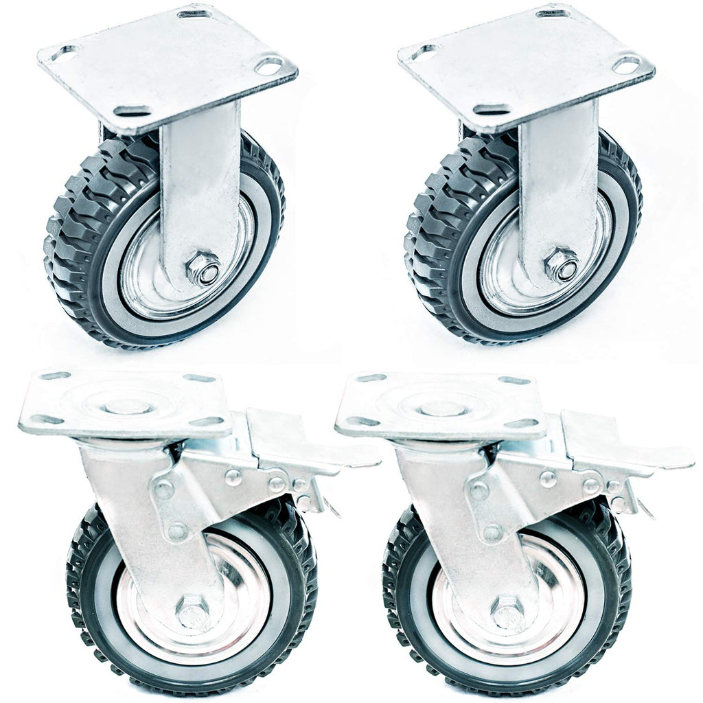 6 inch Heavy Duty Rubber Swivel Caster Wheels 4 Pack with Top Plate B5765
