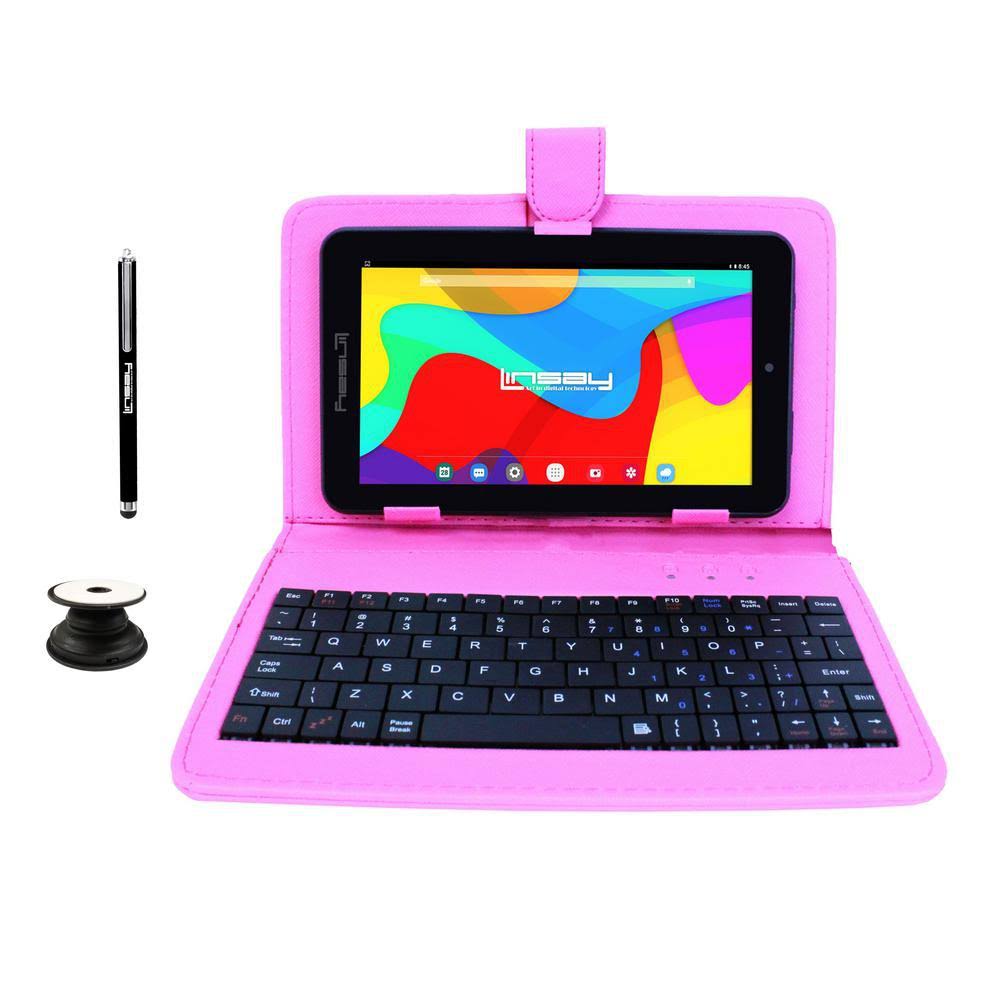 7 in. 2GB Ram 32GB Storage Android 10 Tablet with Pink Leather Keyboard, Holder and Pen K941