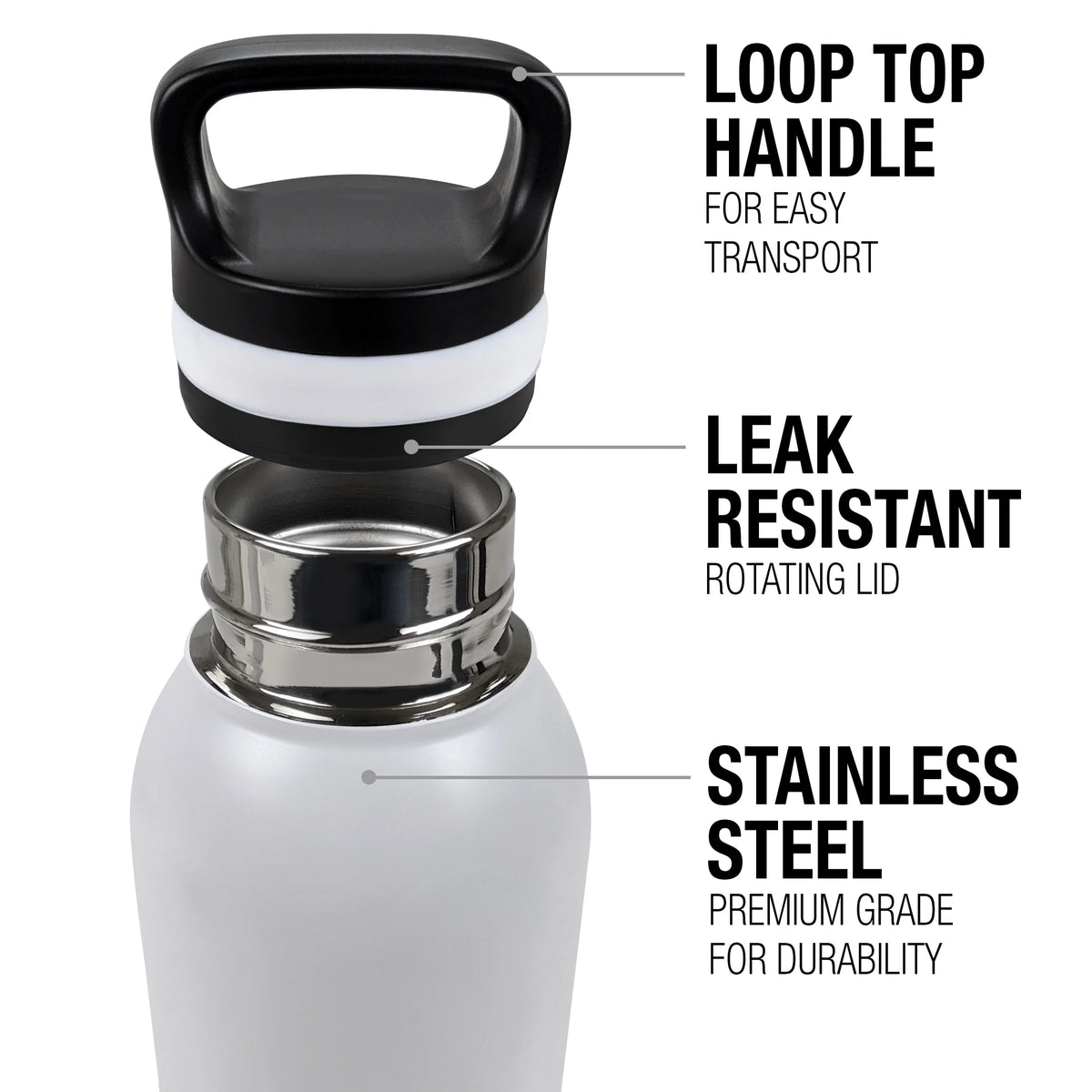 24 oz Insulated Stainless Steel Water Bottle with Loop Cap S5901