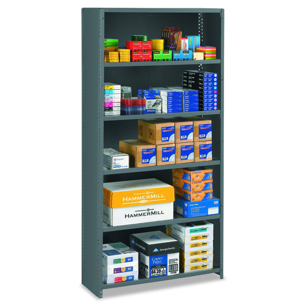 Closed Commercial Steel Shelving Six-Shelf Medium Gray C787496