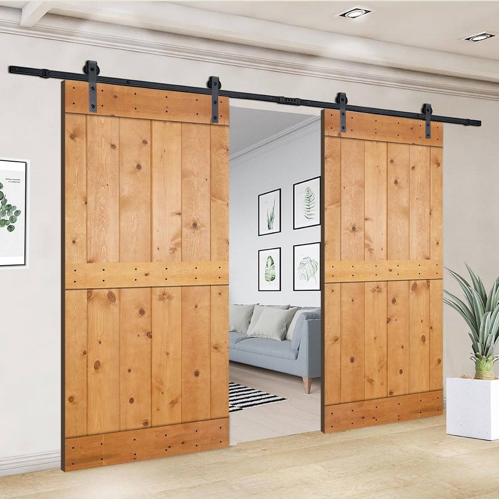 Paneled Wood Double Barn Door Set of 2, Briar Smoke T683
