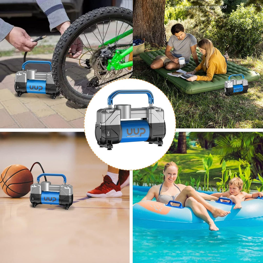 Portable Air Compressor Tire Inflator, Double Cylinders, 12V DC, Metal Air Pump, Pack of 2 V78383